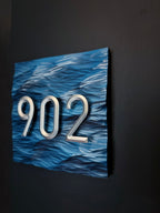 Embossed Ocean Wave House Number — Custom Handmade Door Plaque for Home Use