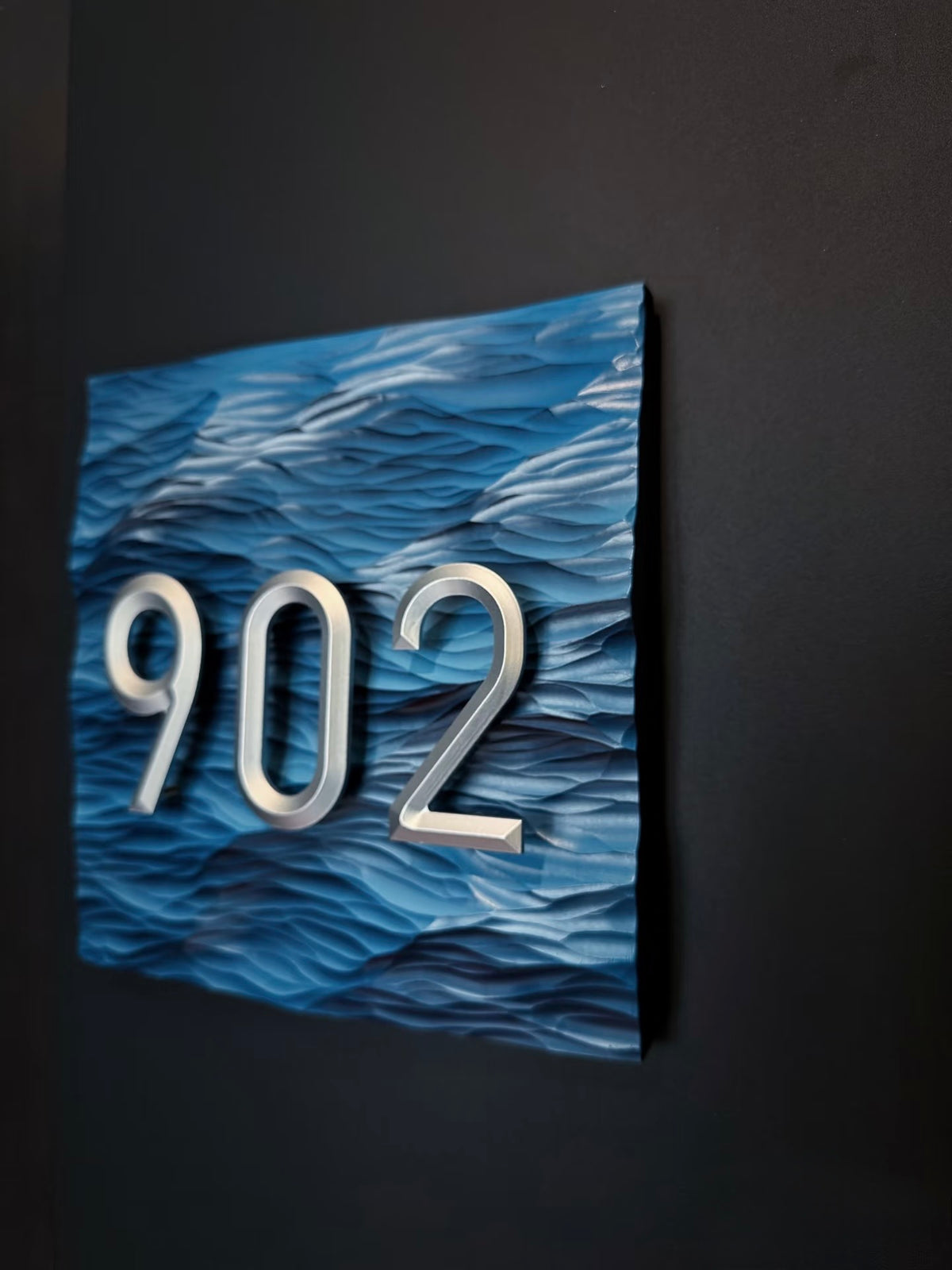 Embossed Ocean Wave House Number — Custom Handmade Door Plaque for Home Use