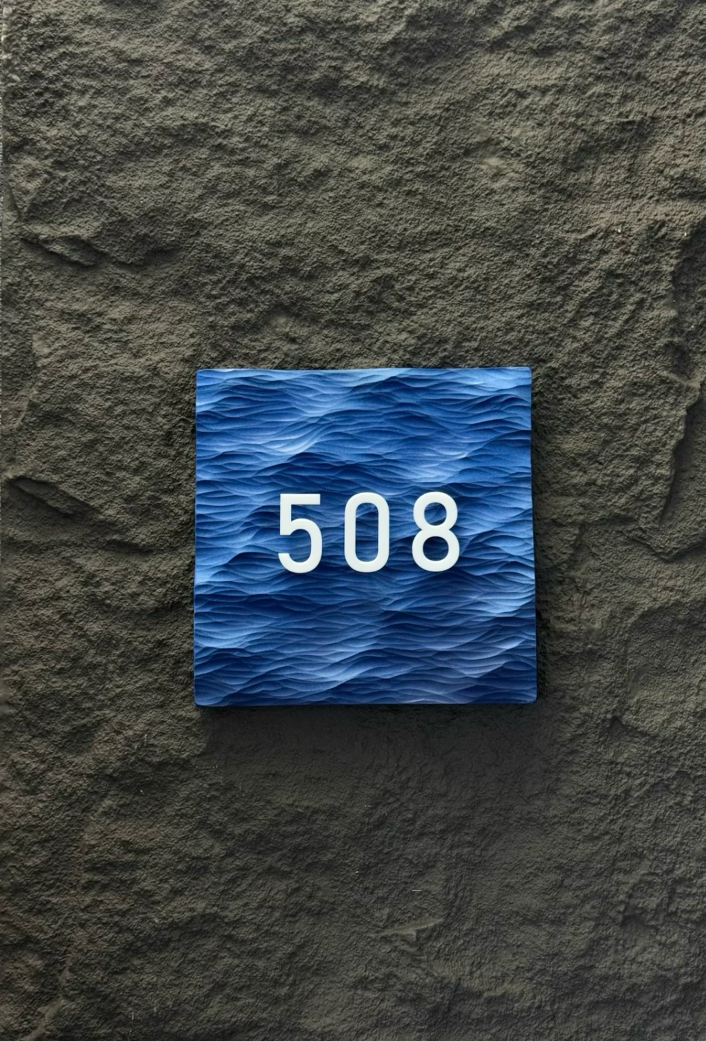 Embossed Ocean Wave House Number — Custom Handmade Door Plaque for Home Use
