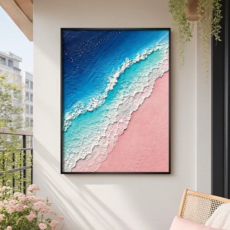Hand-painted ocean waves with a textured sandstone finish——Wall Art