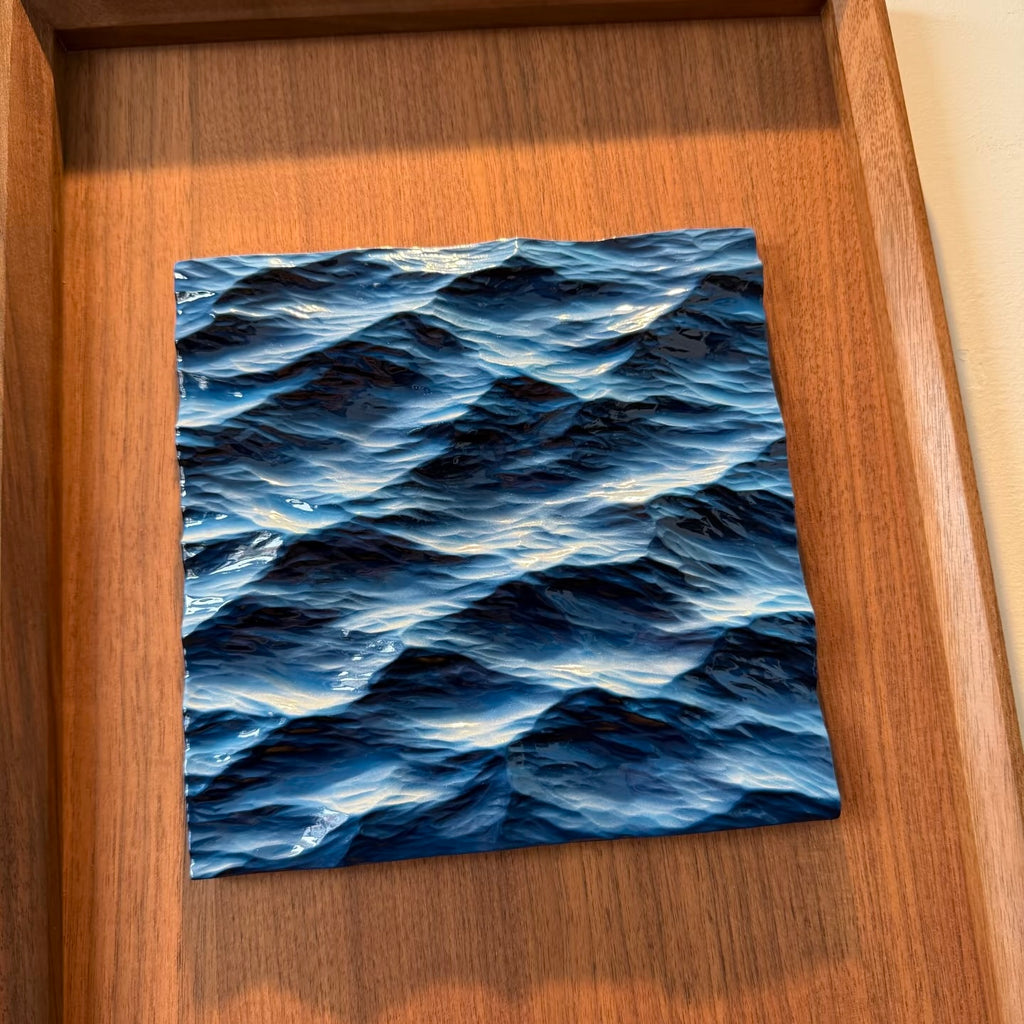Handmade 3D Ocean Wave Sculpture Set in Large Wooden Frame – Wall & Table Art