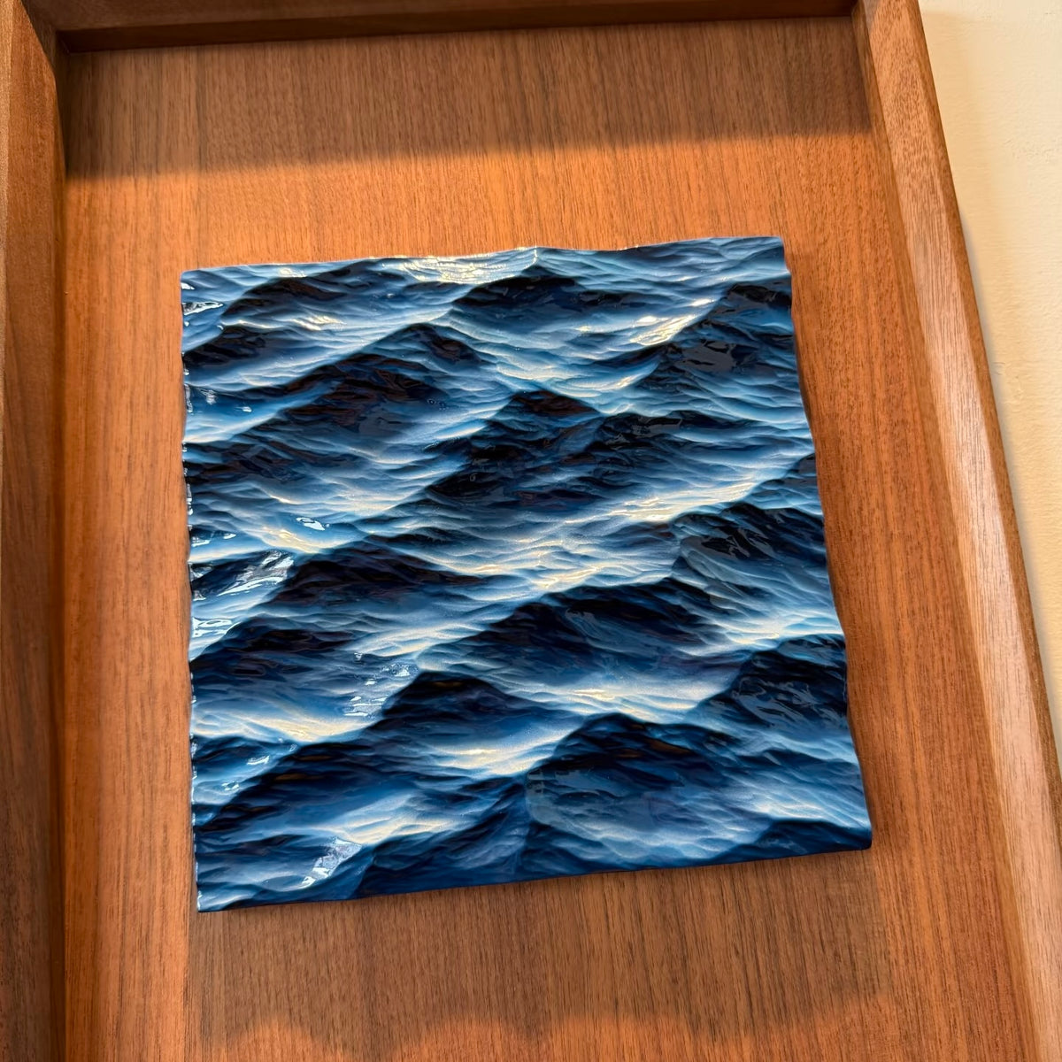 Handmade 3D Ocean Wave Sculpture Set in Large Wooden Frame – Wall & Table Art