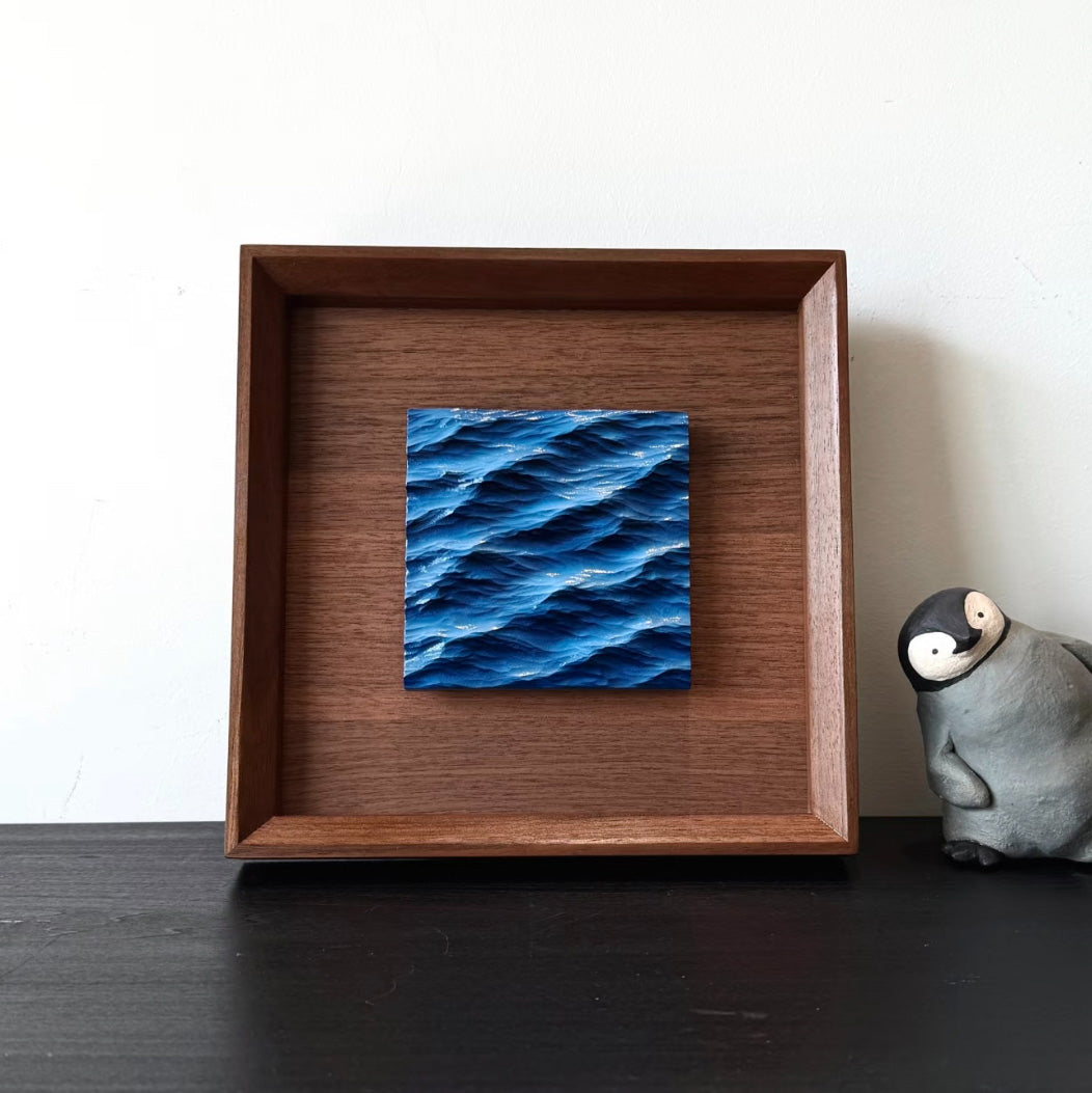 Handmade 3D Ocean Wave Sculpture Set in Large Wooden Frame – Wall & Table Art