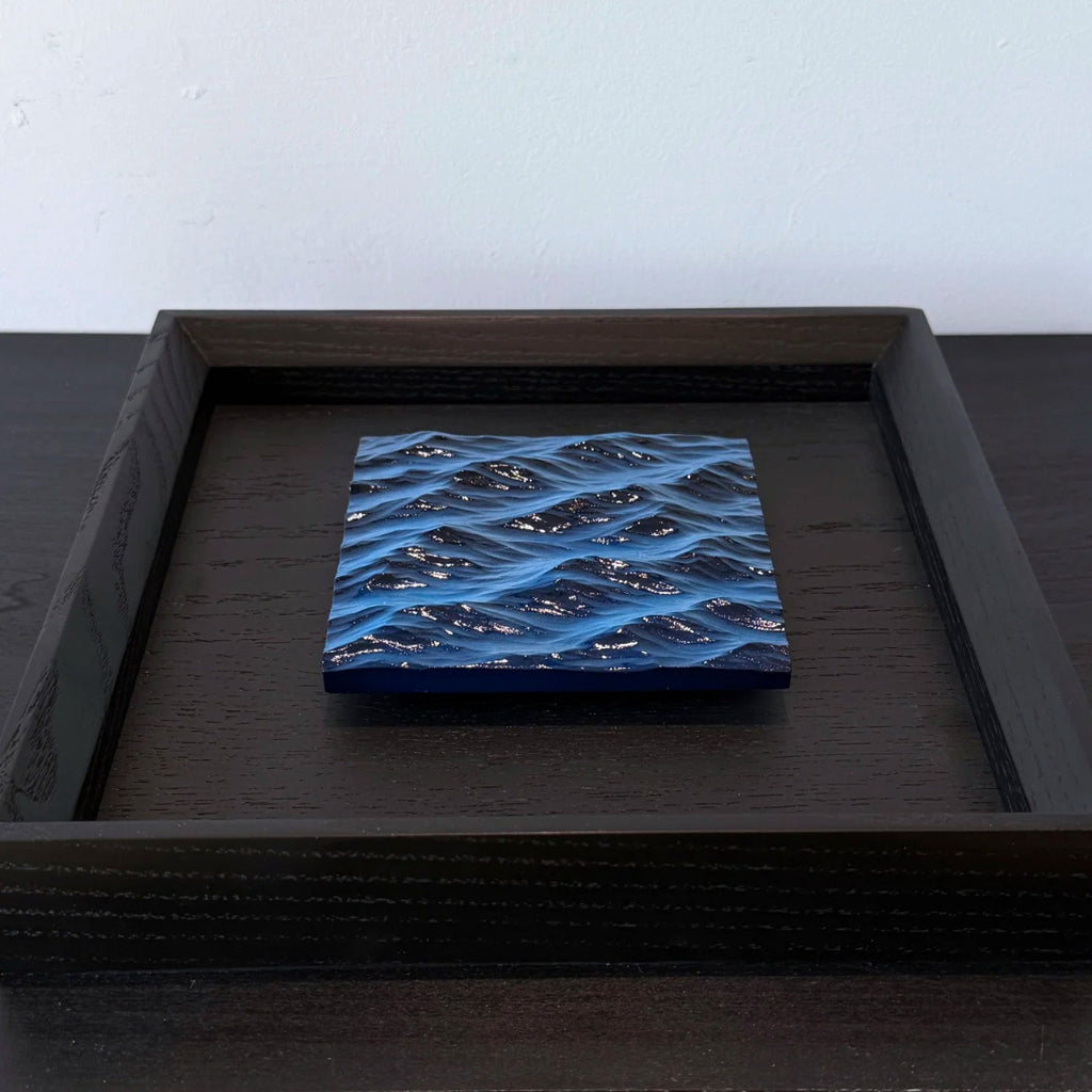Handmade 3D Ocean Wave Sculpture Set in Large Wooden Frame – Wall & Table Art