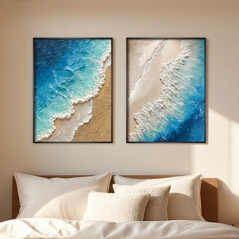 Hand-painted ocean waves with a textured sandstone finish——Wall Art