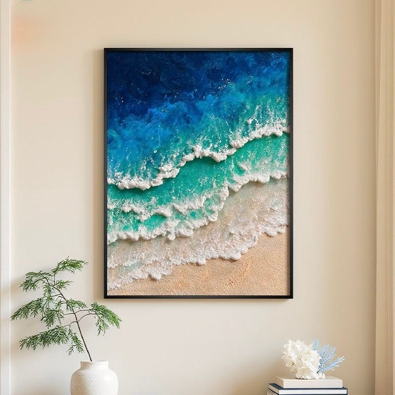 Hand-painted ocean waves with a textured sandstone finish——Wall Art