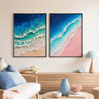 Hand-painted ocean waves with a textured sandstone finish——Wall Art