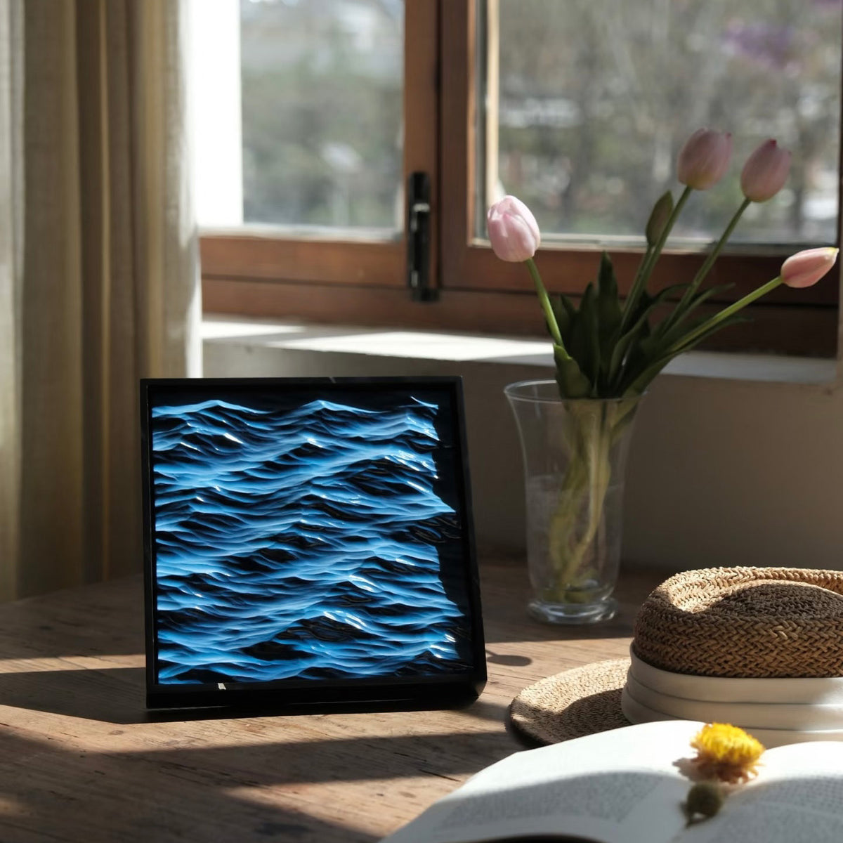 Handmade 3D Ocean Wave Textured Sculpture – Wall & Table Decor